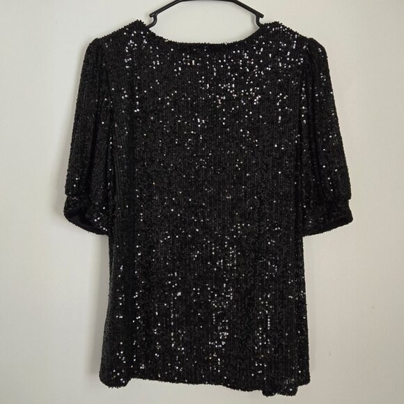 CABLE & GAUGE Black Sequin Short Sleeve Top Size M - Picture 5 of 5